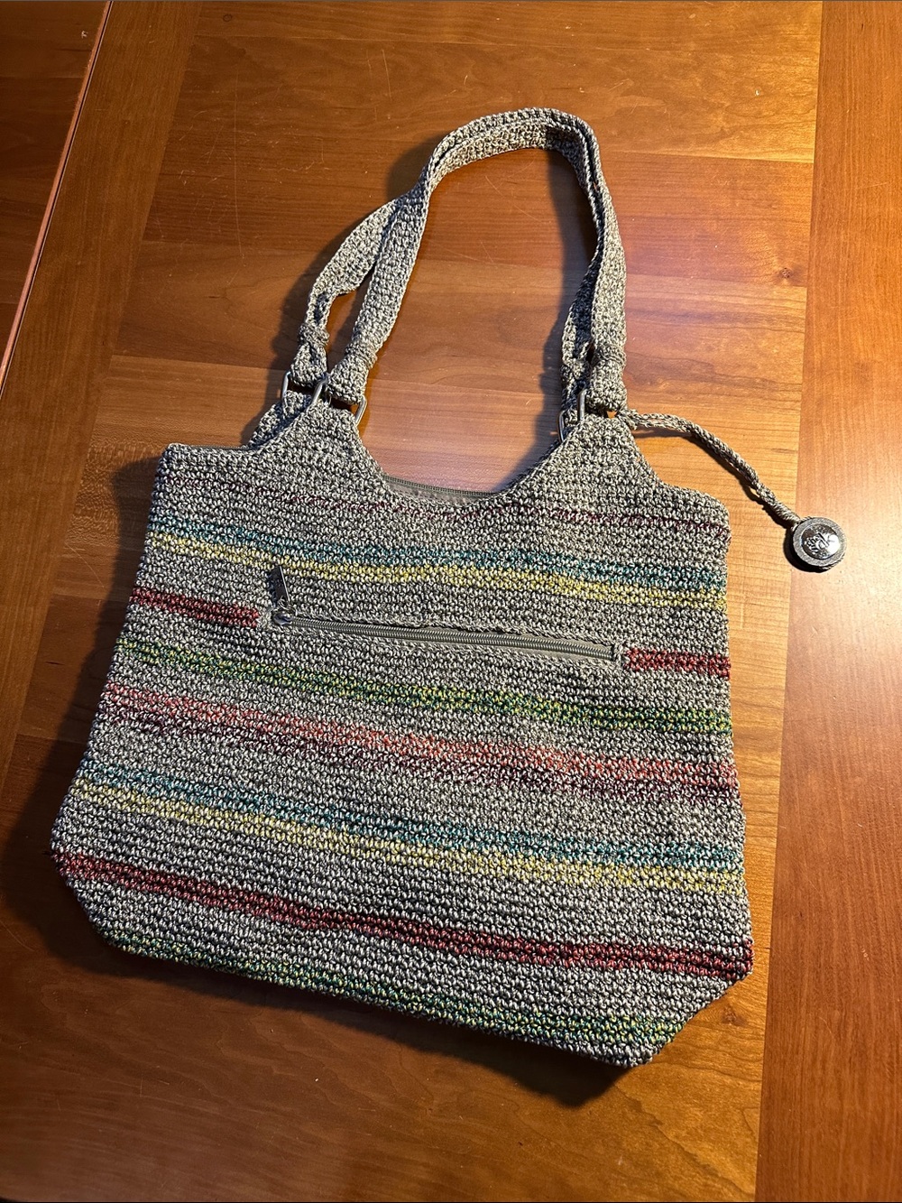 The Sak Striped Knit Tote in Gray with Multicolor Accents